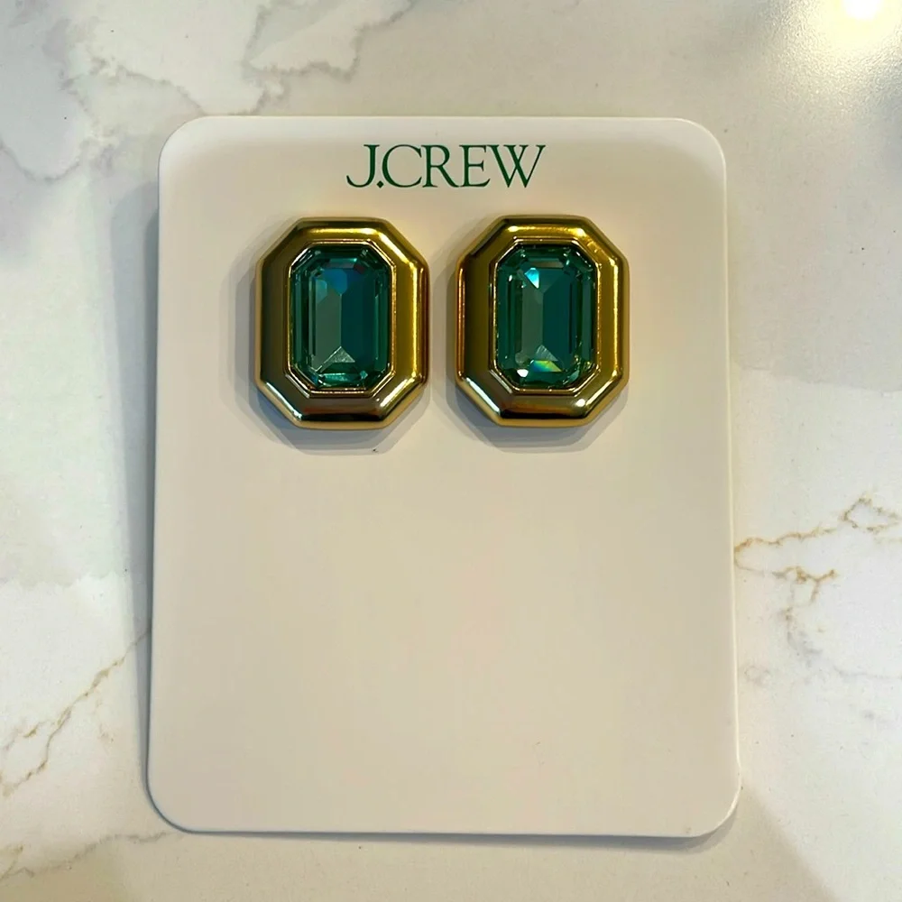 J. Crew Green Crystal Earrings NWT - Picture 7 of 16